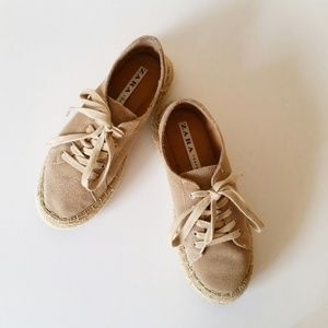 Zara Khaki Suede Espadrille Shoes (size 5)